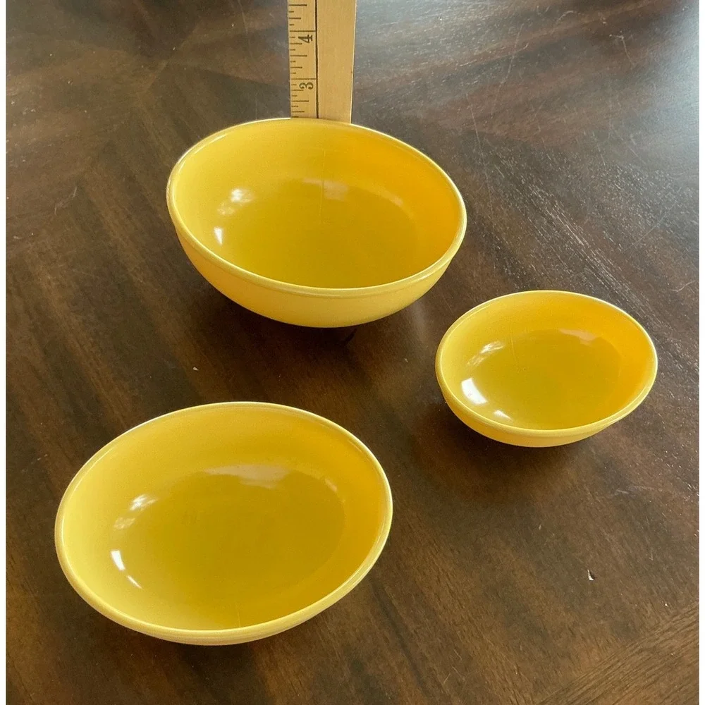 Hutzler Y2K Nesting Bowls Oval Melamine Yellow Set of 3 Retro Kitchen Small